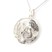 Side View Sterling Silver Mermaid with Pearl Pendant