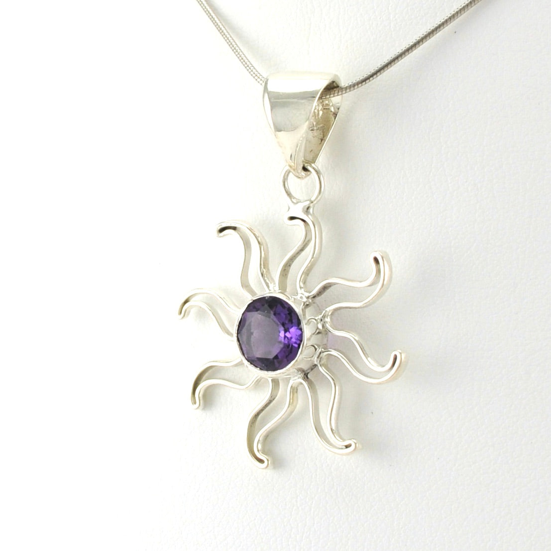 Sterling Silver Amethyst Sun Pendant