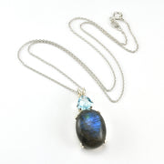 Sterling Silver Labradorite with Blue Topaz Necklace