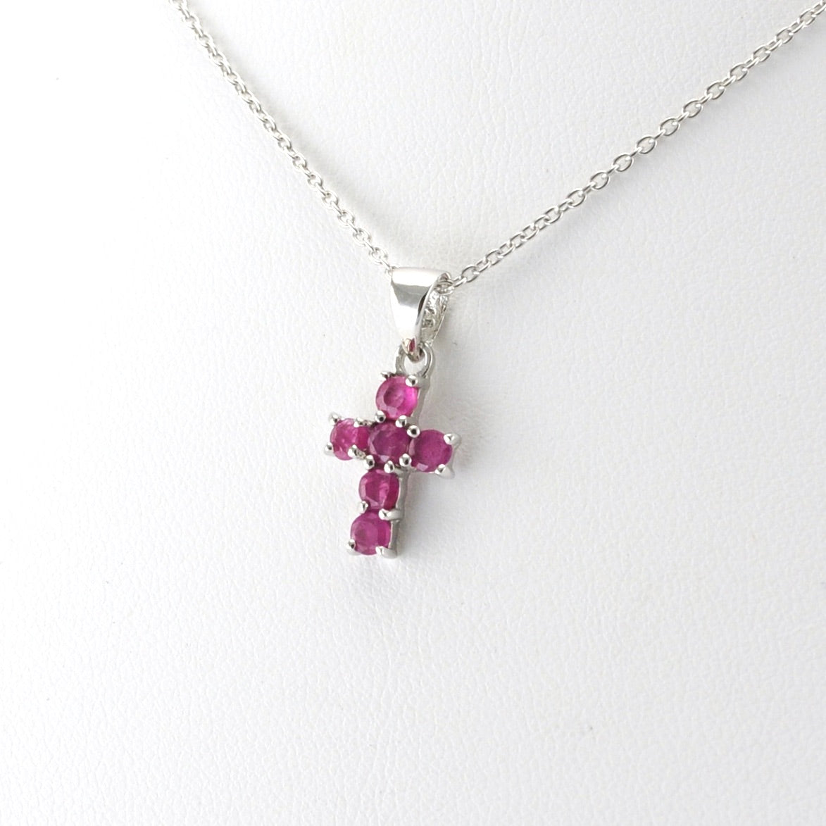 Side View Sterling Silver Ruby Cross Necklace