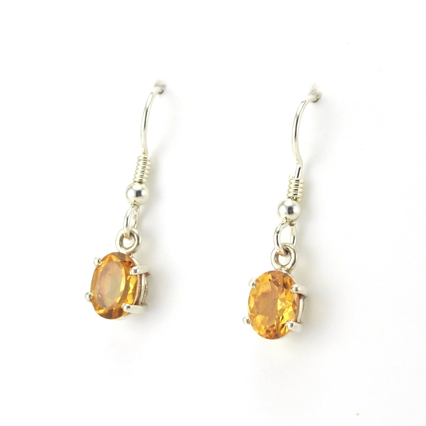 Side View Sterling Silver Citrine 6x8mm Oval Prong Set Dangle Earrings