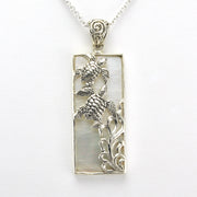 Alt View Sterling Silver Mother of Pearl 2 Turtle Rectangle Necklace