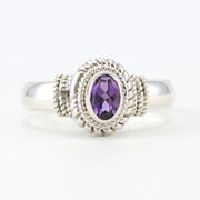 Sterling Silver Amethyst 4x6mm Oval Rope Ring