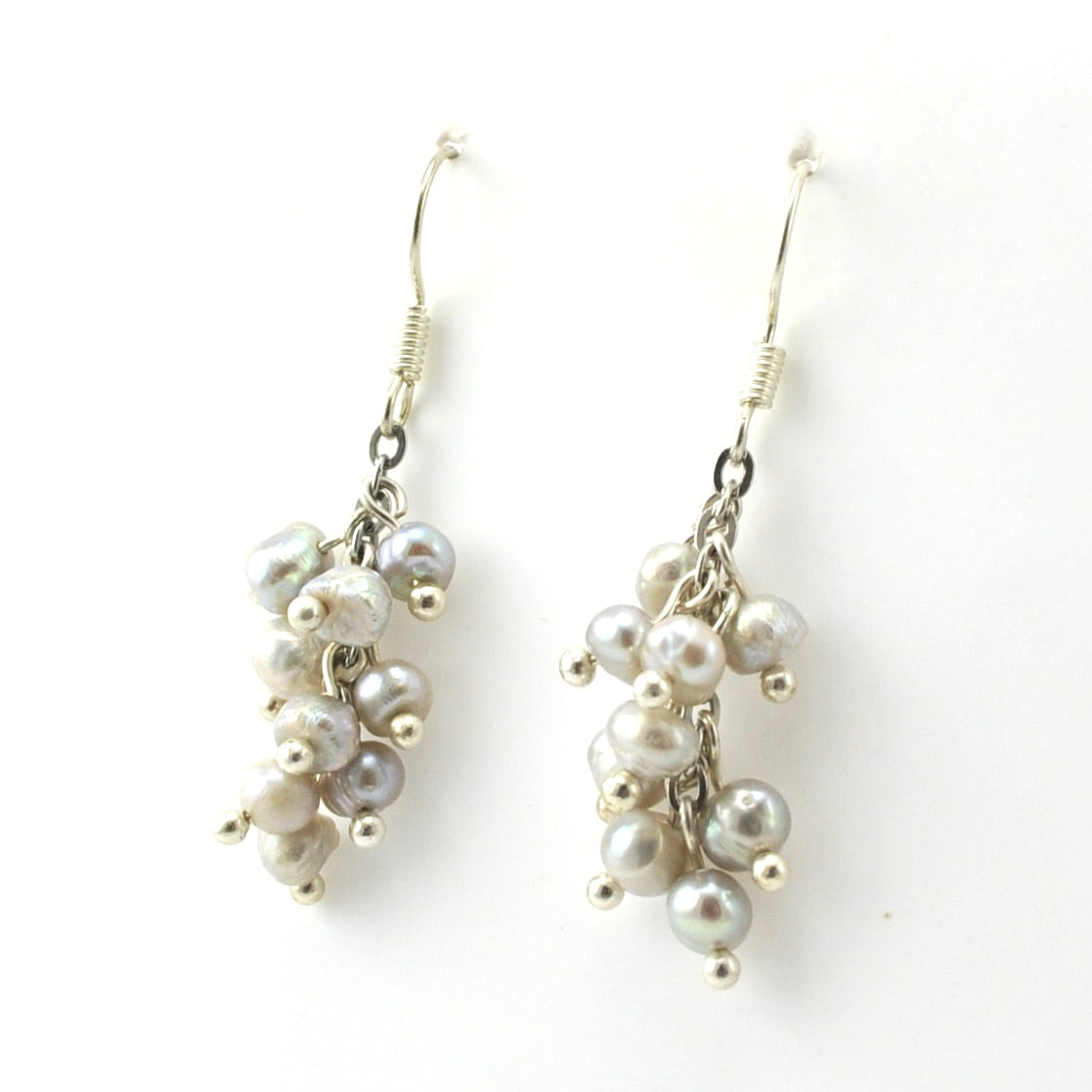 Side View Sterling Silver Pearl Cluster Earring