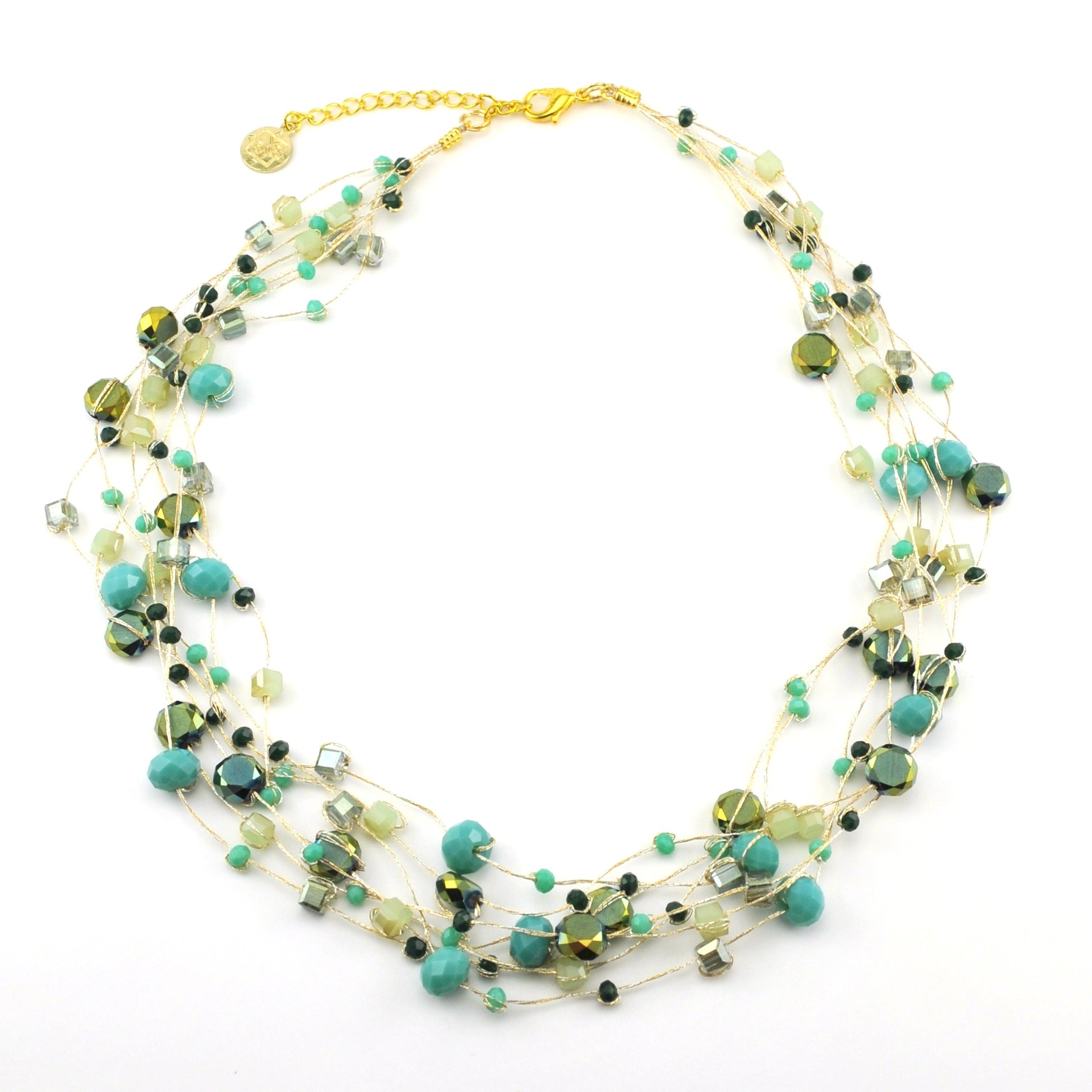 Japanese Silk Turquoise Faceted Glass Crystal Necklace