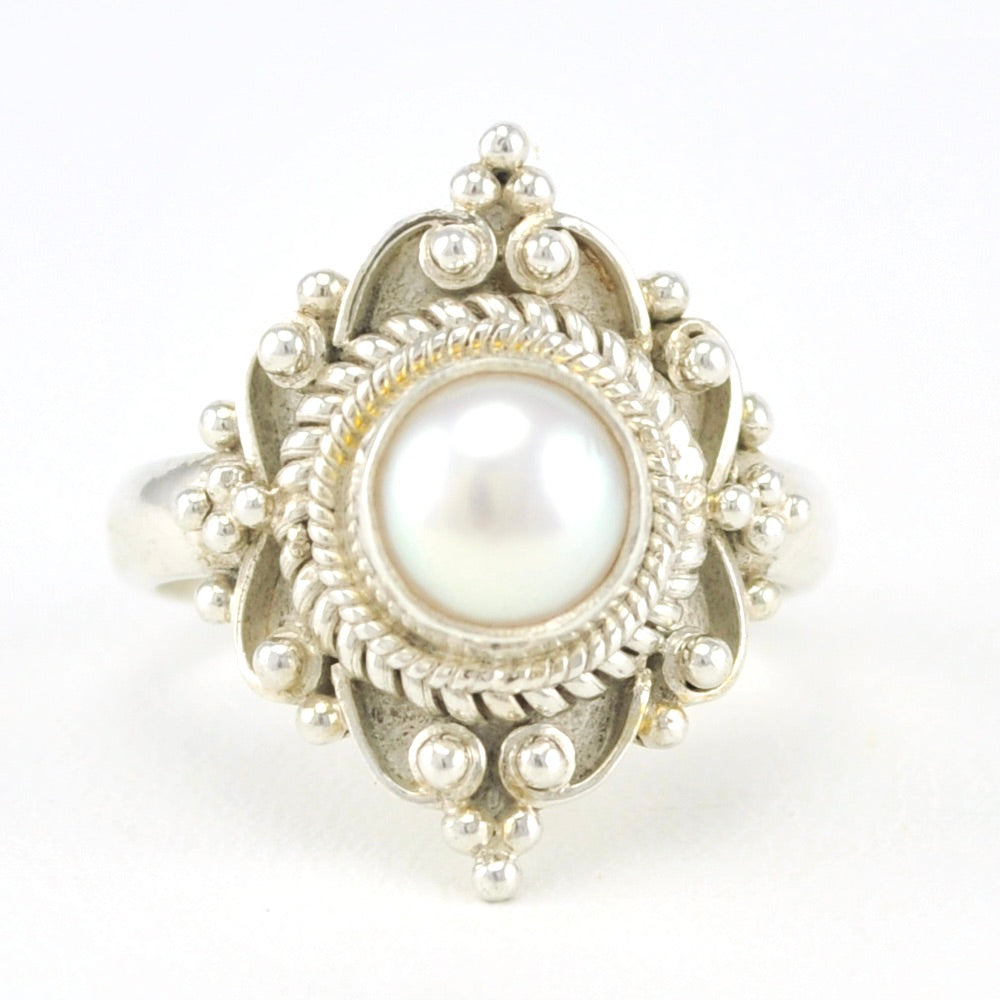 Alt View Sterling Silver Pearl 6mm Round Ring Size 7