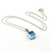 Sterling Silver Blue Topaz 8x10mm Rectangle Bali Necklace