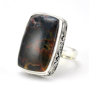 Sterling Silver Pietersite 16x29mm Rectangle Bali Ring