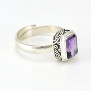 Side View Sterling Silver Amethyst 6x8mm Rectangle Bali Ring