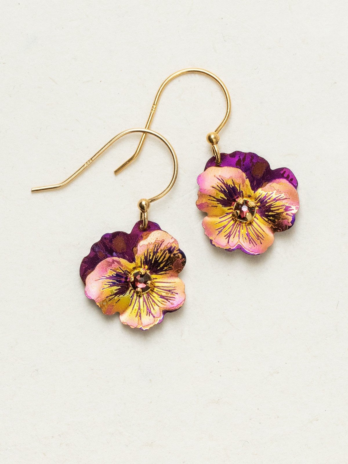 Vintage Burgundy Garden Pansy Drop Earrings