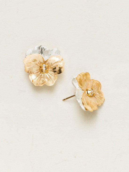Champagne Garden Pansy Post Earrings