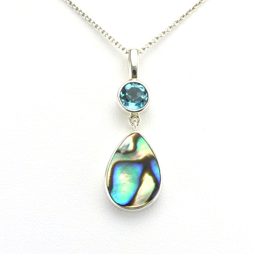 Alt View Sterling Silver Blue Topaz Abalone Necklace