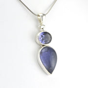 Side View Sterling Silver Iolite Facet Oval Cabochon Tear Pendant