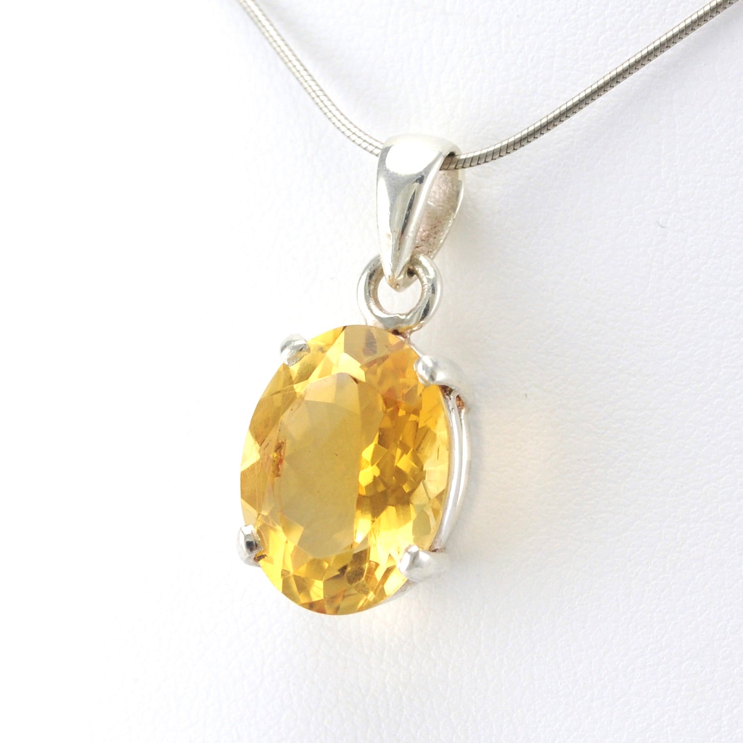 Sterling Silver Citrine 12x16mm Oval Prong Set Pendant