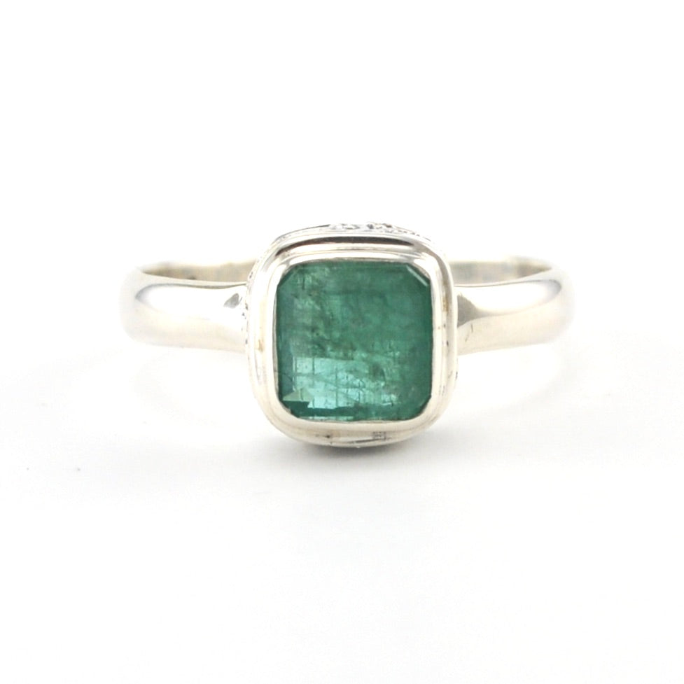 Alt View Sterling Silver Emerald 6mm Square Bali Ring