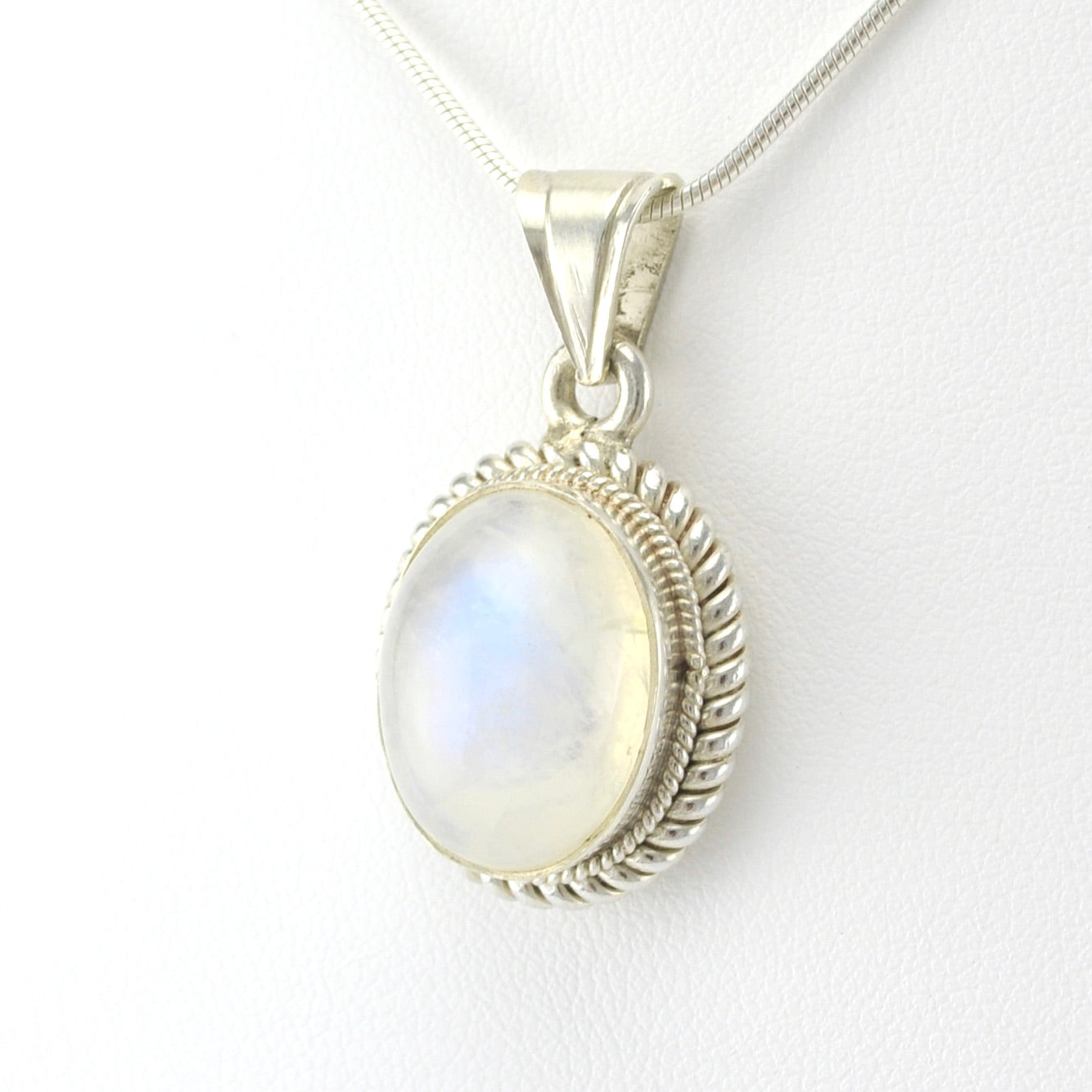 Sterling Silver Rainbow Moonstone 12x16mm Oval Pendant