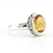 Side View Sterling Silver Citrine Oval Bali Ring
