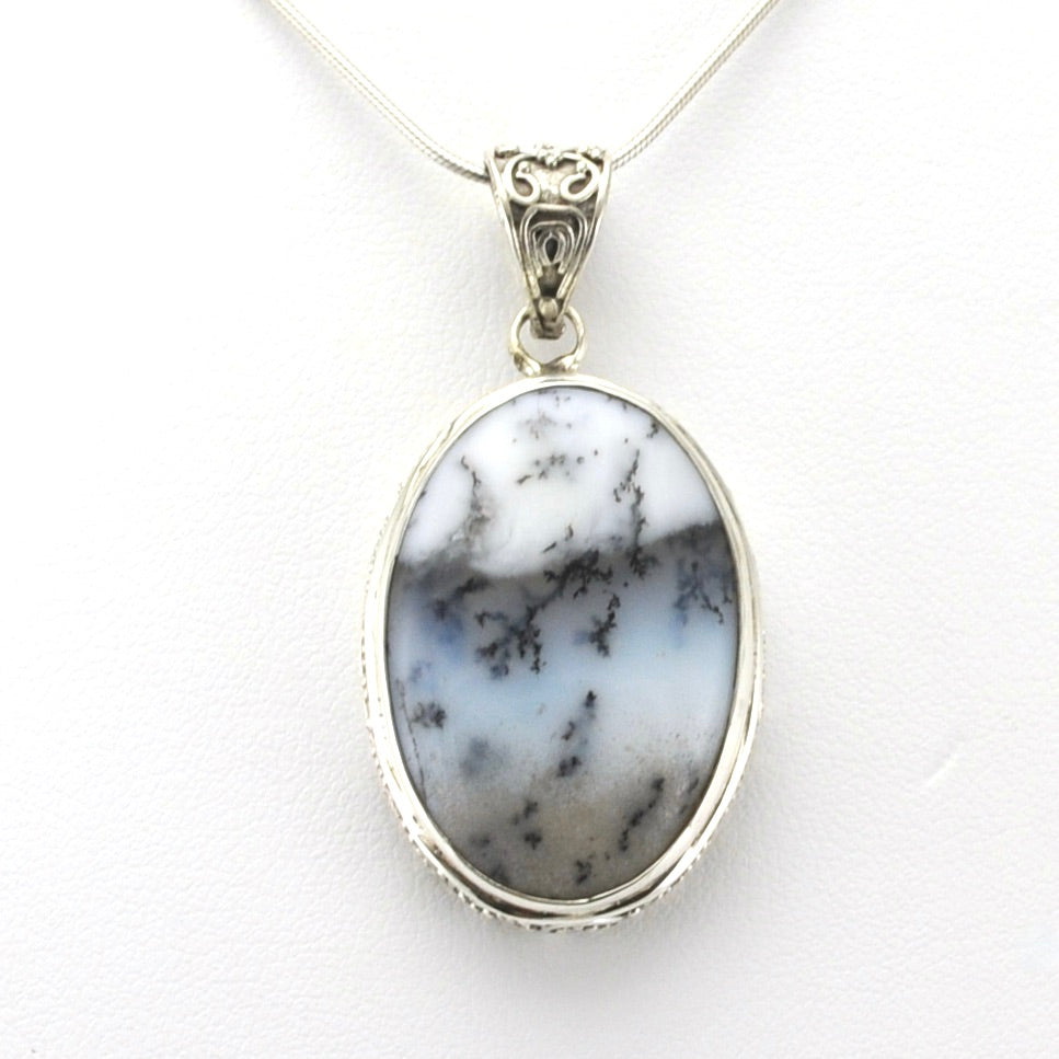 Alt View Sterling Silver Dendritic Agate 19x28mm Oval Bali Pendant