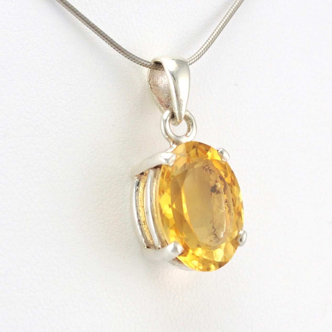 Side View Sterling Silver Citrine 12x16mm Oval Prong Set Pendant