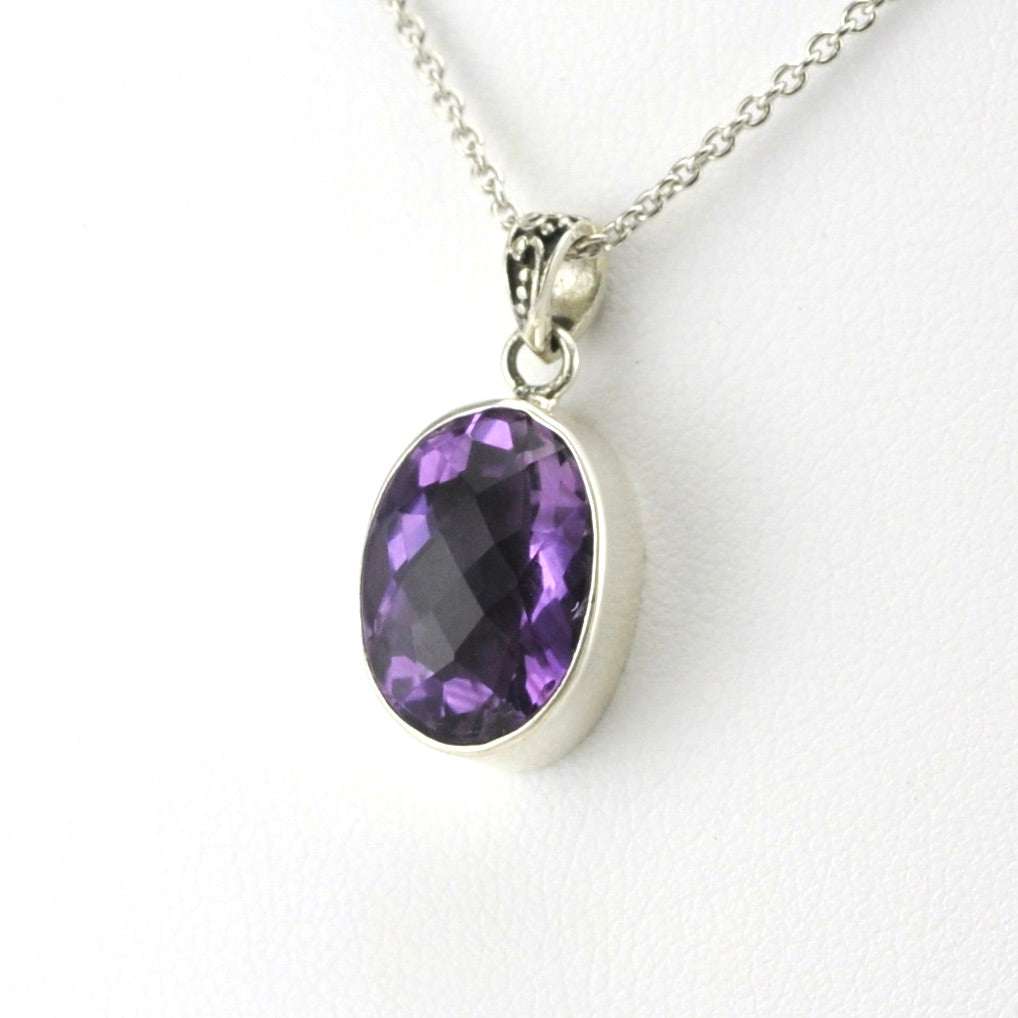 Sterling Silver Amethyst 10x14mm Oval Necklace
