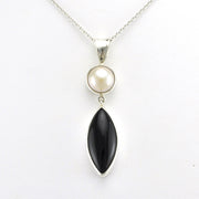 Alt View Sterling Silver Pearl Black Onyx Necklace