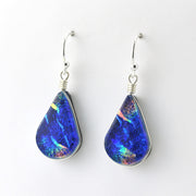 Side View Sterling Silver Dichroic Glass Rainbow Blue Lotus Dangle Earrings