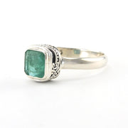 Sterling Silver Emerald 6mm Square Bali Ring