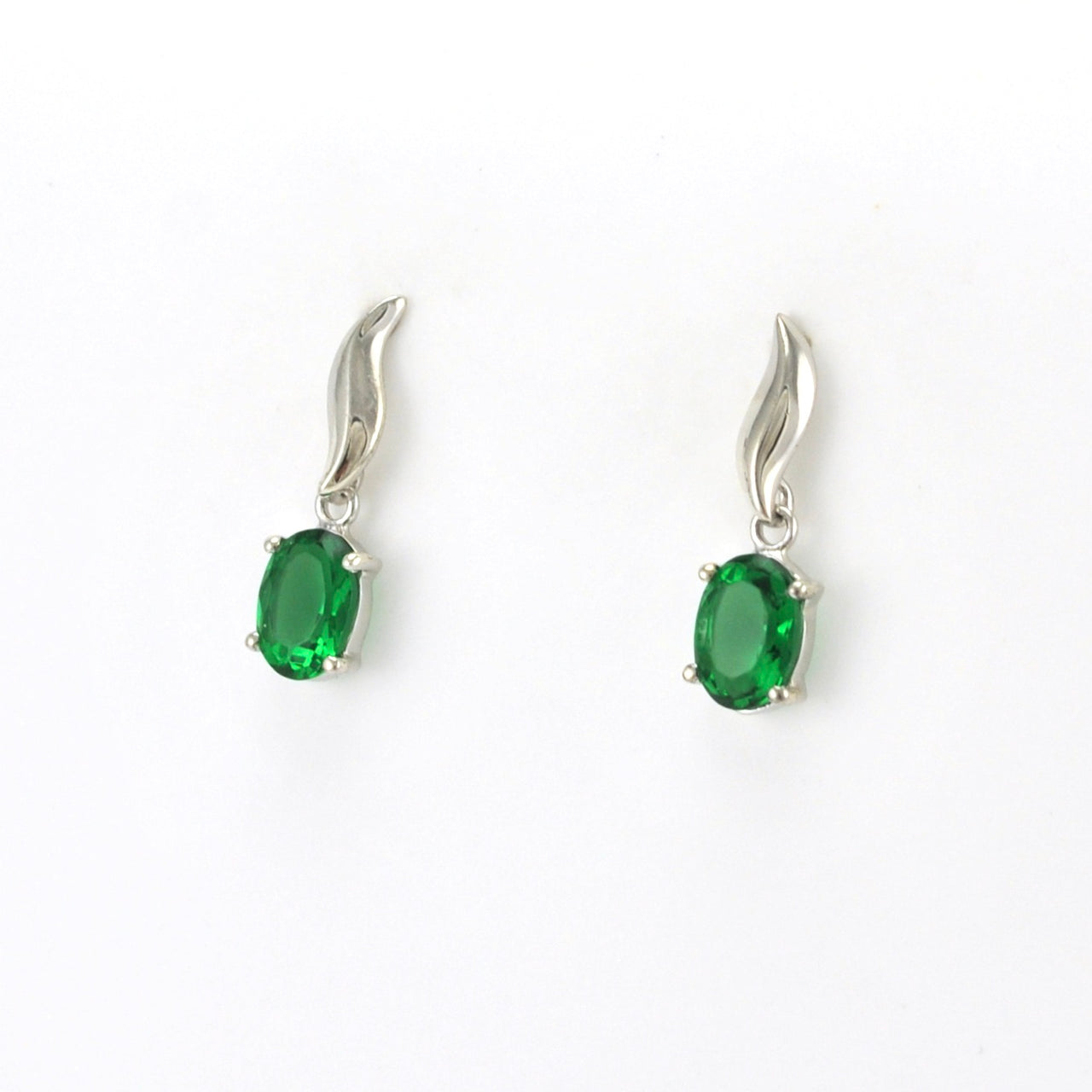 Sterling Silver Created Emerald 1.5ct Oval Earrings