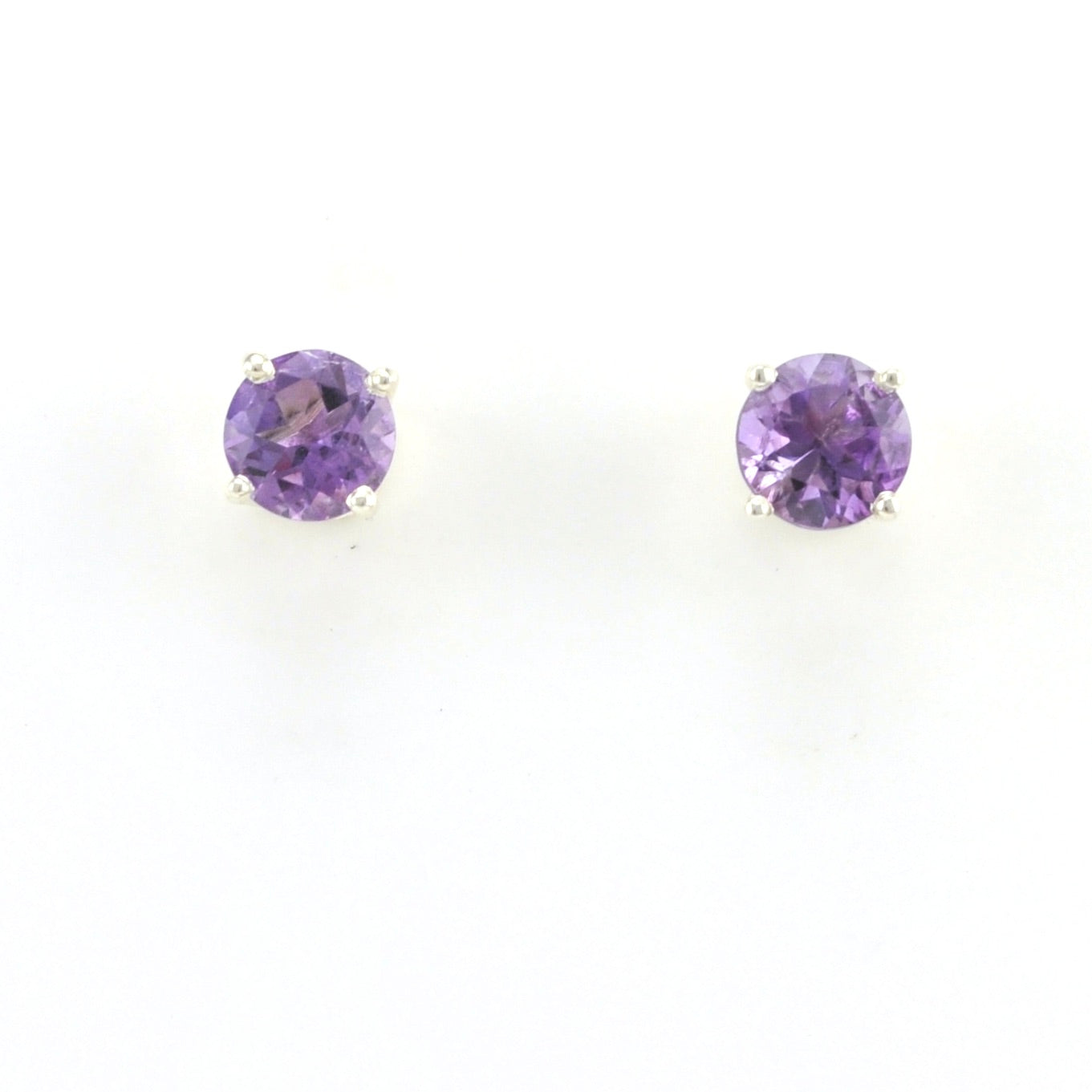 Alt View Sterling Silver Amethyst 7mm Round Post Earrings