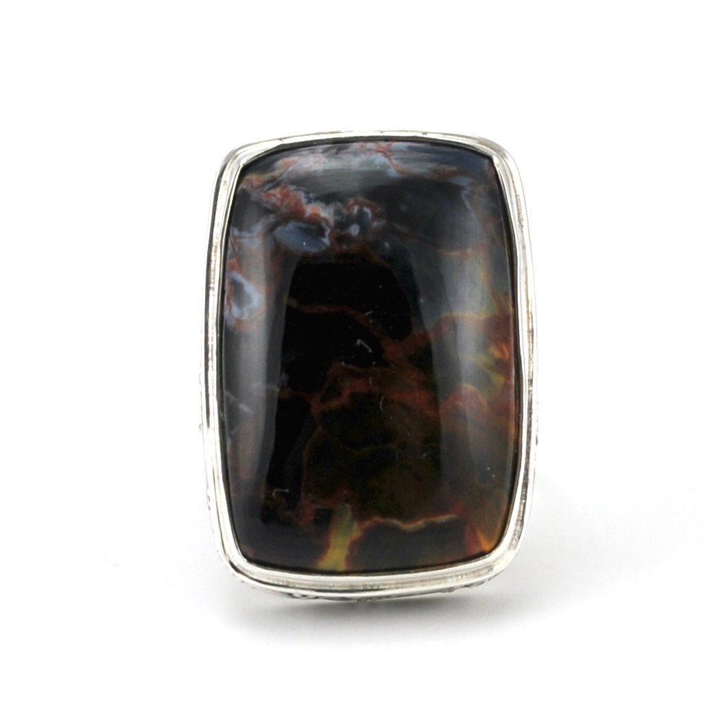 Alt View Sterling Silver Pietersite 16x29mm Rectangle Bali Ring