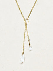 Gold Clear Rain Drop Lariat Necklace