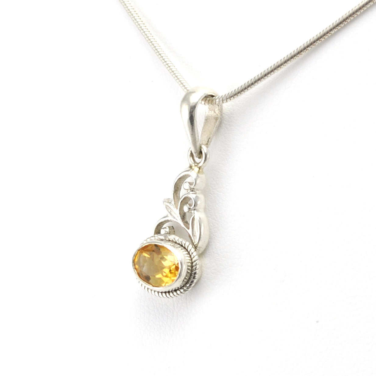 Side View Sterling Silver Citrine 6x8mm Oval Pendant