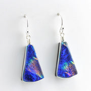 Alt View Sterling Silver Dichroic Glass Blue Rainbow Fan Dangle Earrings