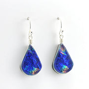 Alt View Sterling Silver Dichroic Glass Rainbow Blue Lotus Dangle Earrings