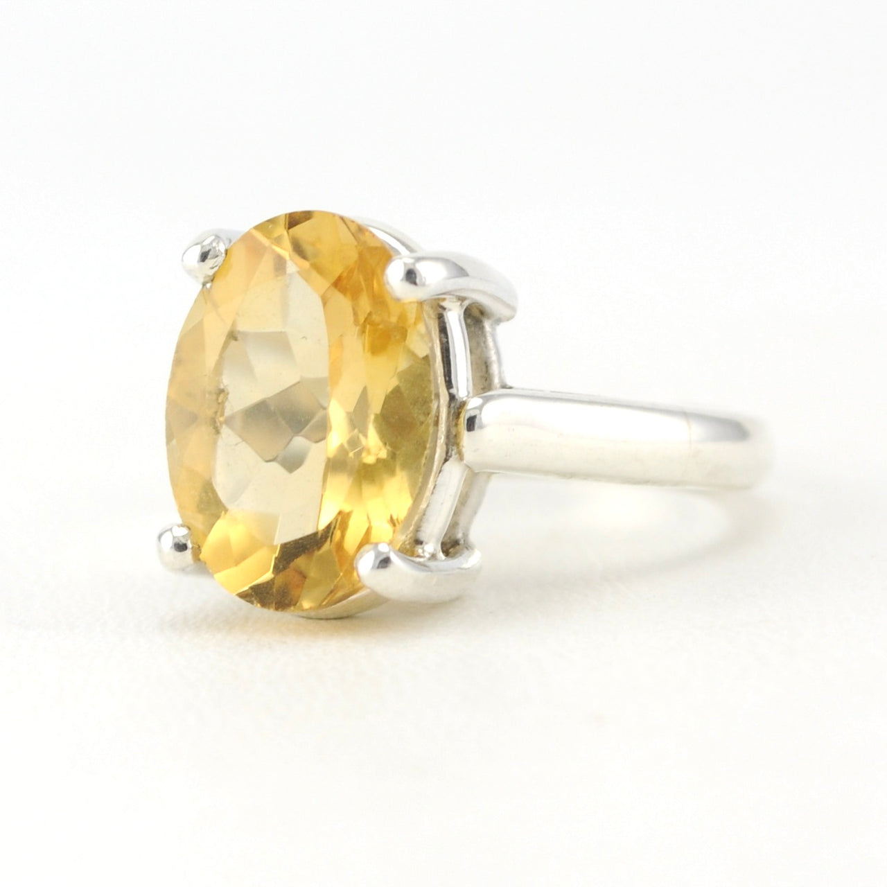 Side View Sterling Silver Citrine 10x14mm Prong Set Oval Ring