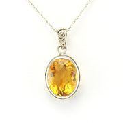 Alt View Sterling Silver Citrine 10x14mm Oval Bali Pendant