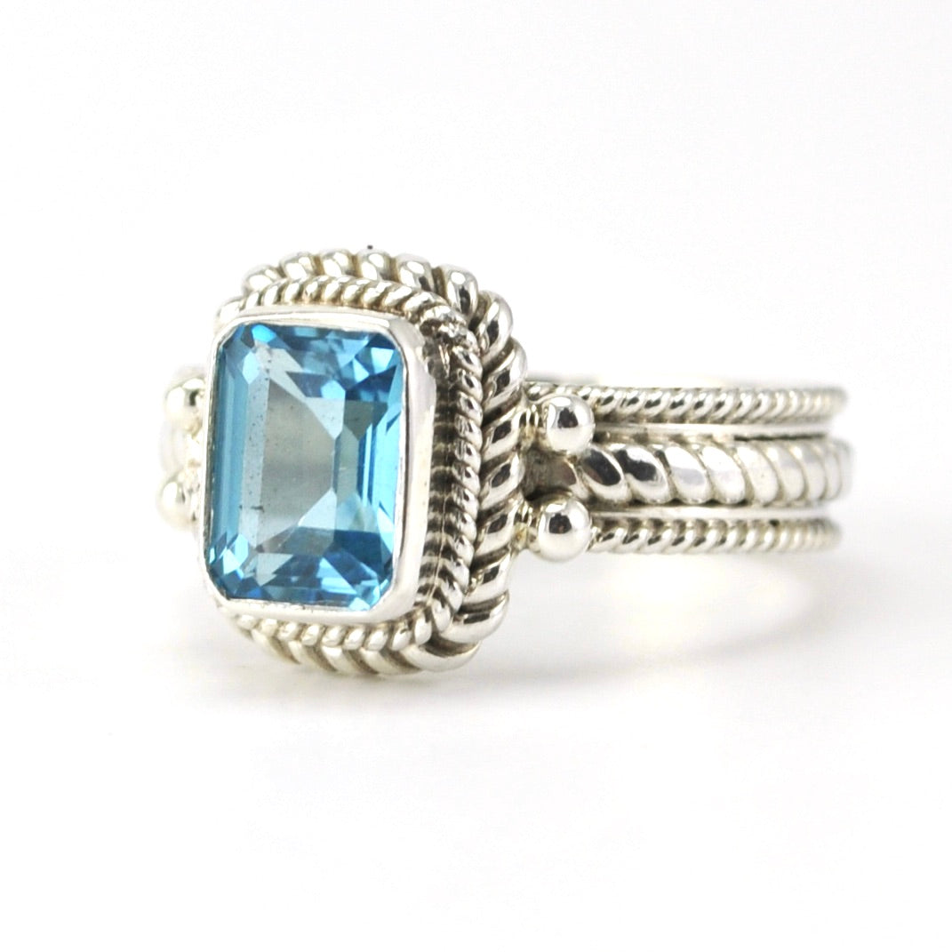 Sterling Silver Blue Topaz 6x8mm Rectangle Ring