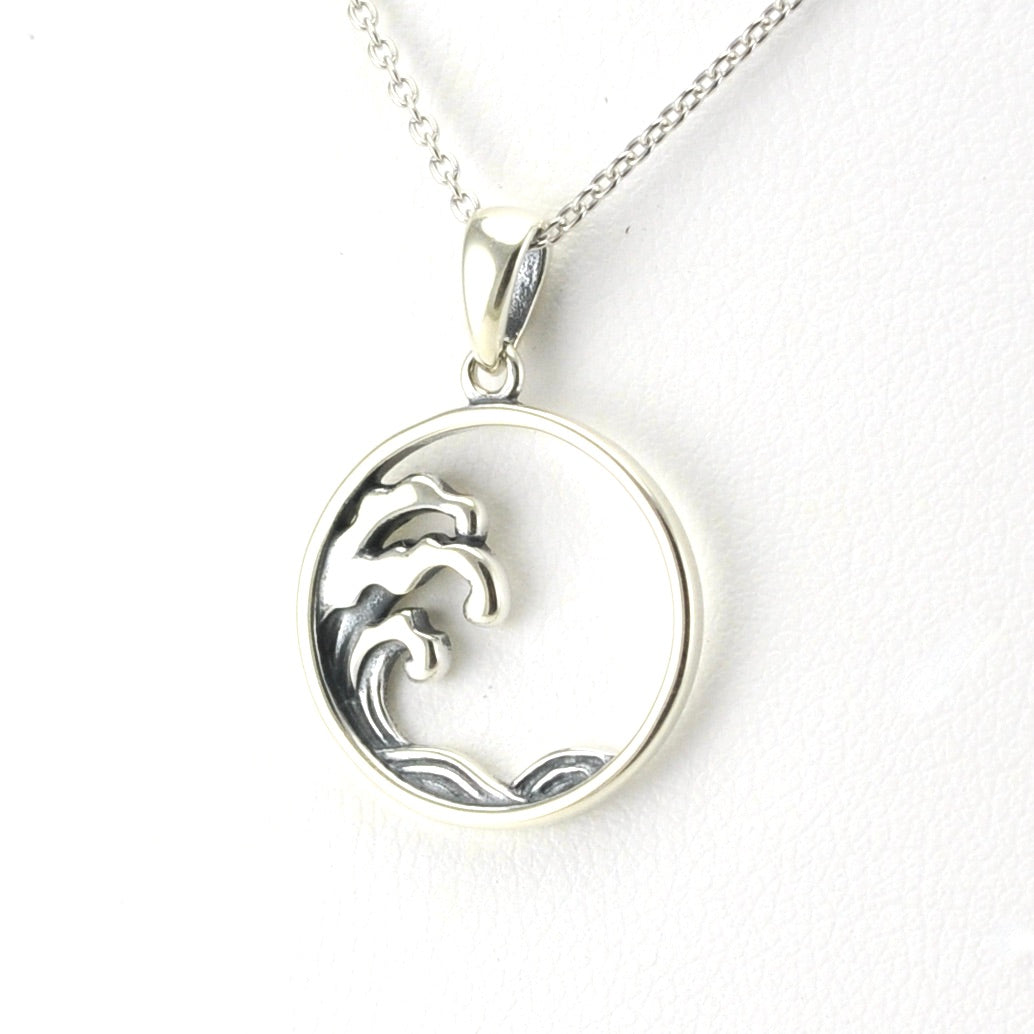 Side View Sterling Silver Wave Necklace