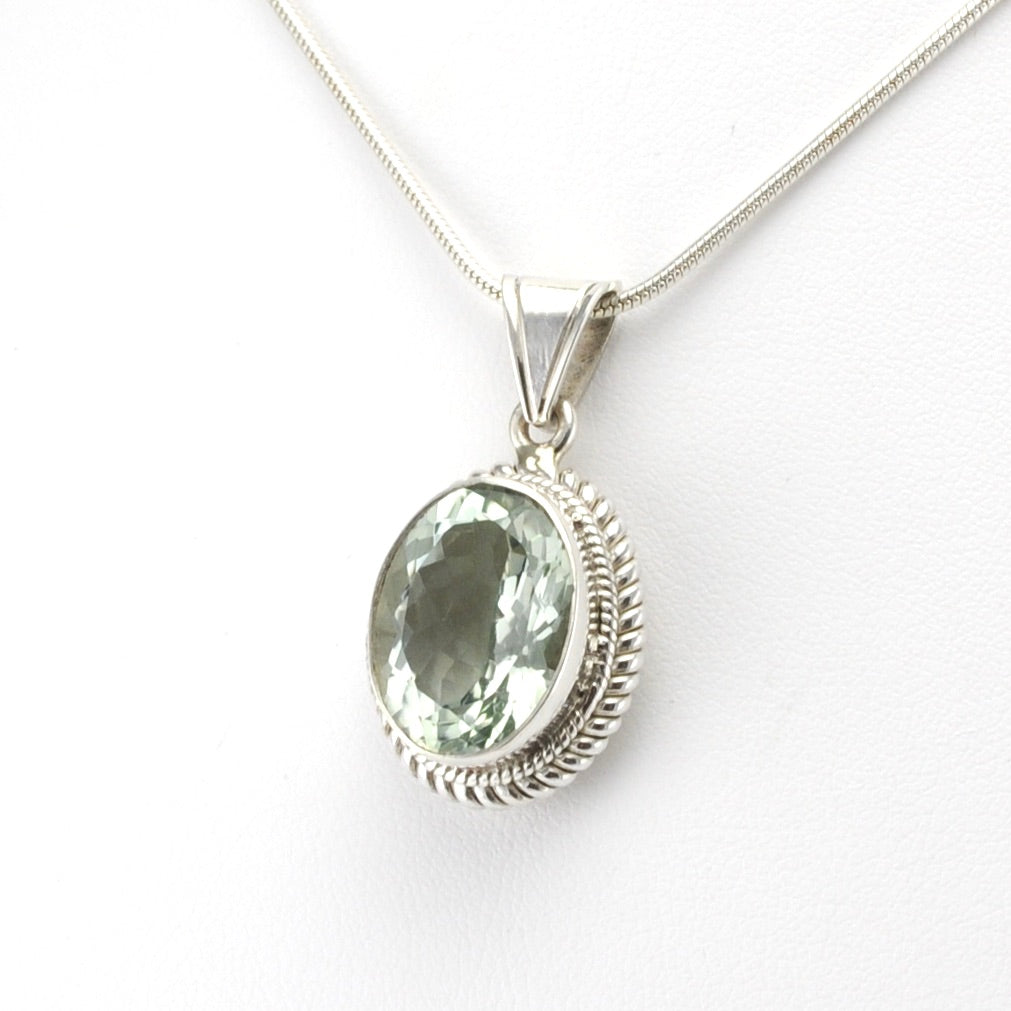 Side View Sterling Silver Prasiolite 12x16mm Oval Pendant