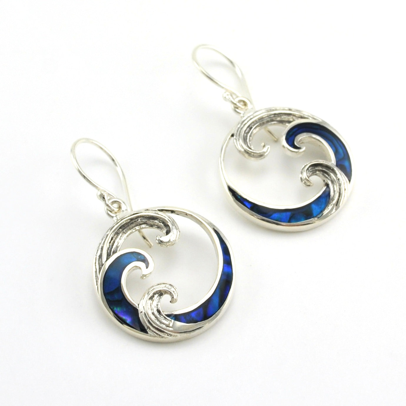 Sterling Silver Blue Abalone Wave Earrings