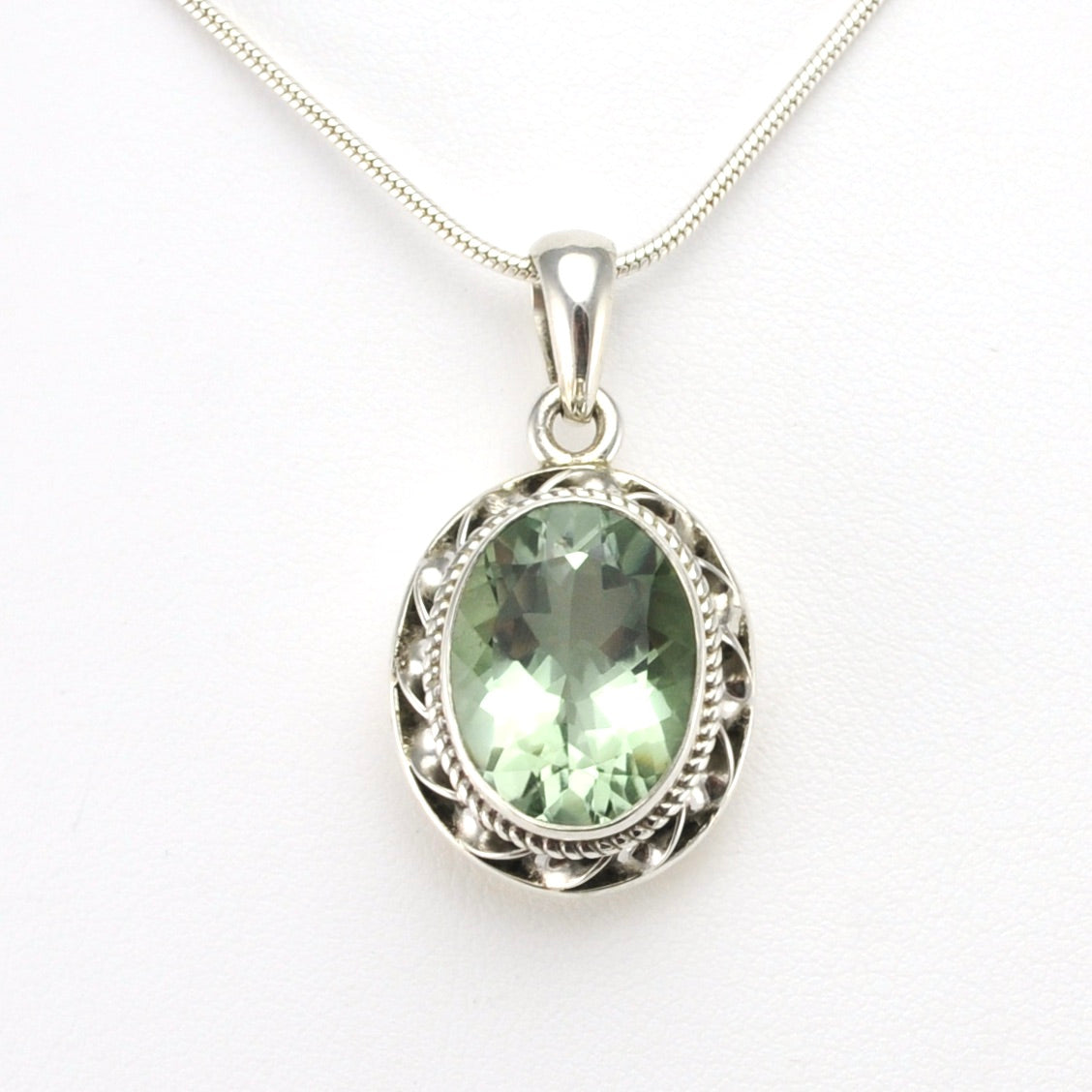 Sterling Silver Prasiolite 12x16mm Oval Pendant