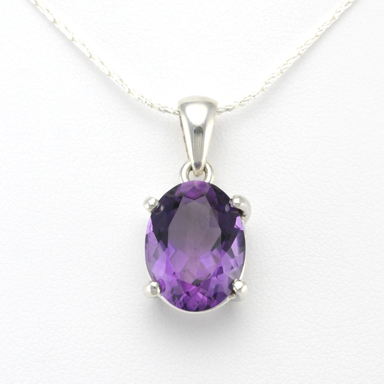 Sterling Silver Amethyst 12x16mm Oval Prong Set Pendant
