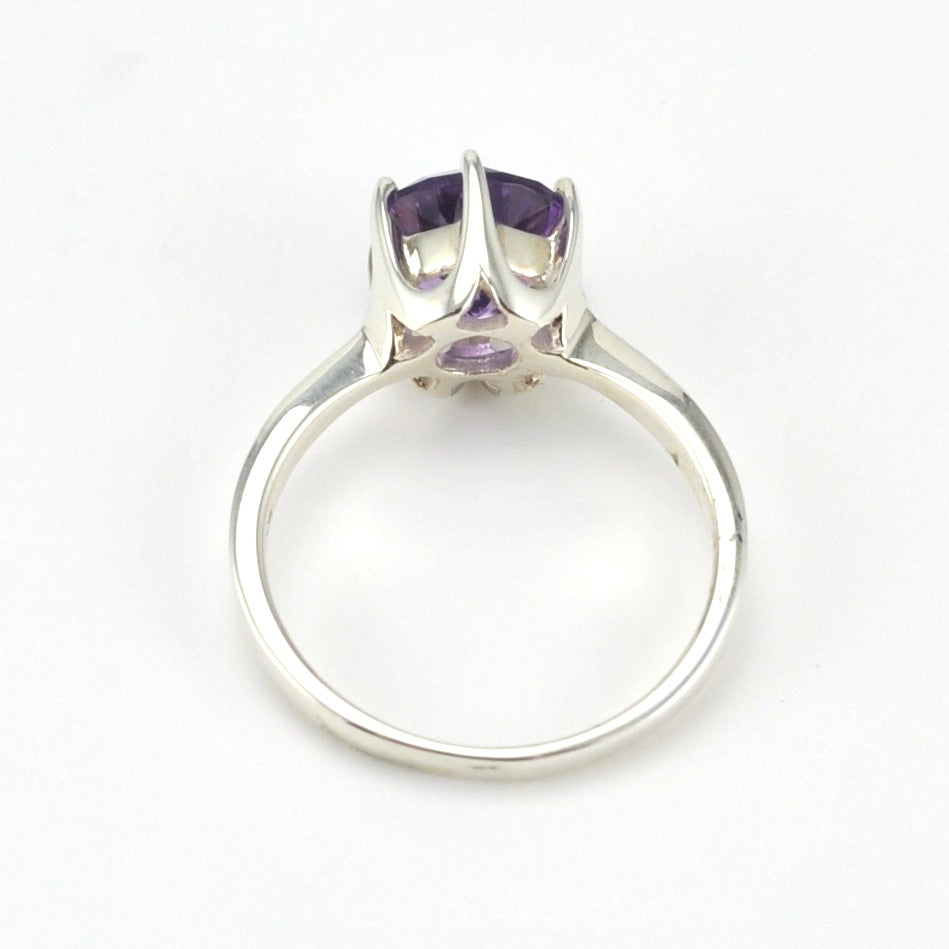 Side View Sterling Silver Amethyst 8mm Round Prong Set Ring