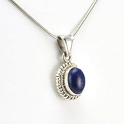 Side View Sterling Silver Lapis 7x9mm Oval Pendant