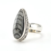 Sterling Silver Orthocerus Fossil Bali Ring
