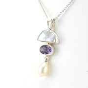 Side View Sterling Silver Keshi Pearl Amethyst Freshwater Pearl Necklace