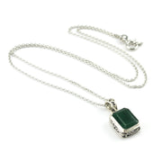 Sterling Silver Emerald 8x10mm Rectangle Bali Necklace