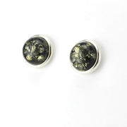 Sterling Silver Green Amber Round Post Earrings