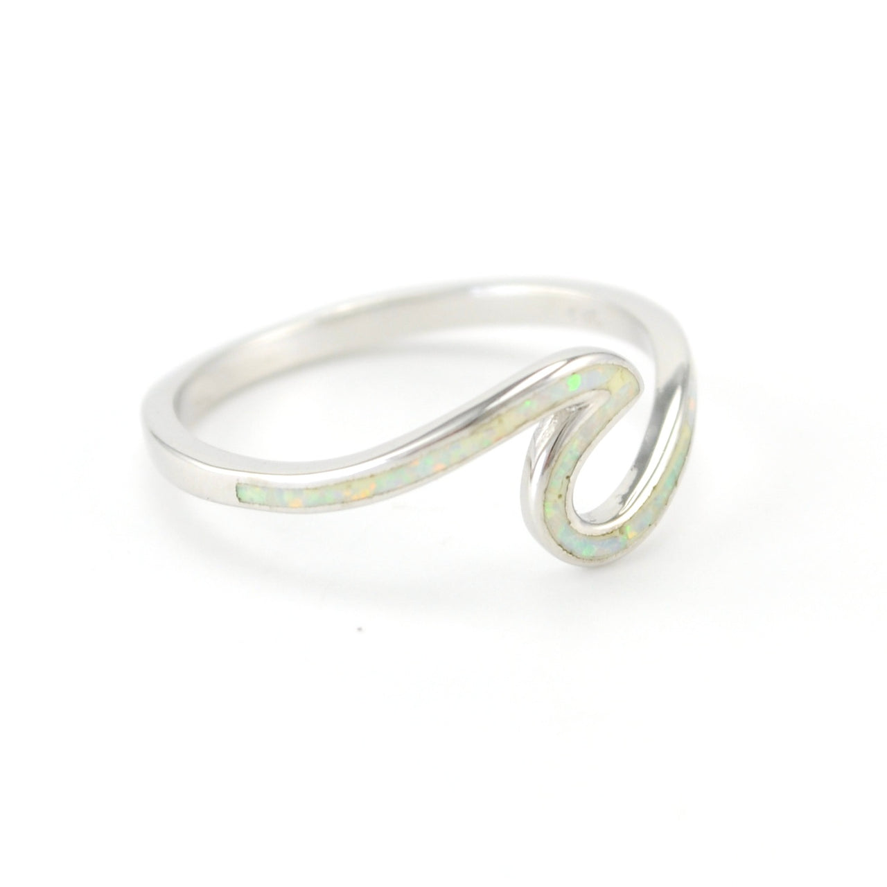 Sterling Silver Created White Opal Wave Ring