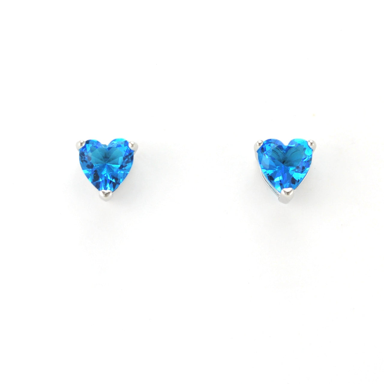 Sterling Silver Blue Topaz CZ Heart Post Earrings